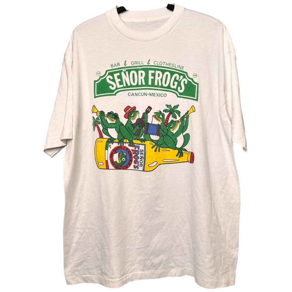 Vintage Senor Frogs Cancun Mexico T Shirt XL White Carlos N Charlies Bar Grill